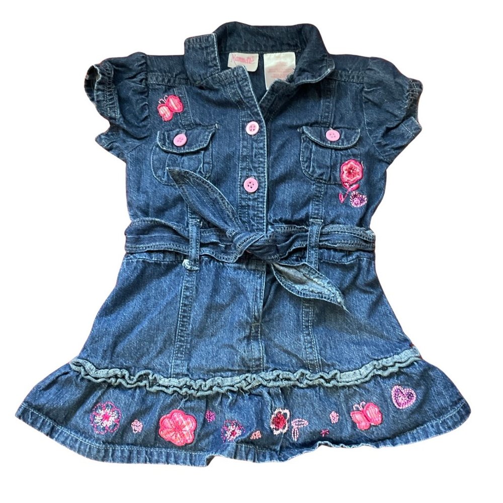 Jean Dress w/ Floral Embroidery & Appliques